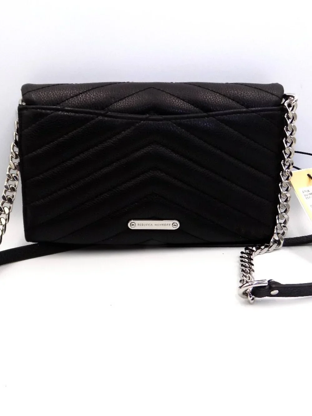 Rebecca Minkoff Black Leather Quilted Edie Wallet On A Chain NWT